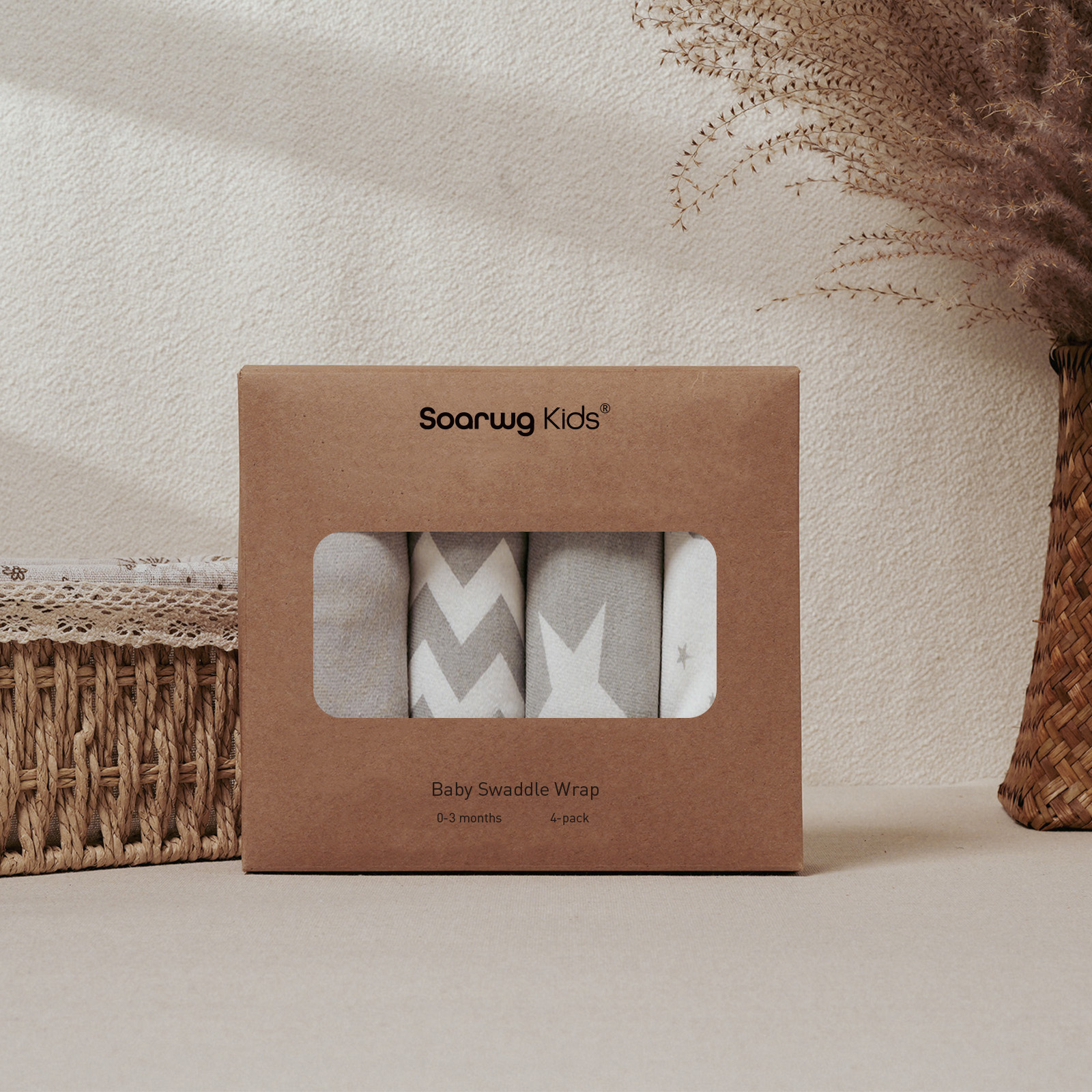 Gray | Soarwg Baby Swaddle 0-3 Months 4 Pack