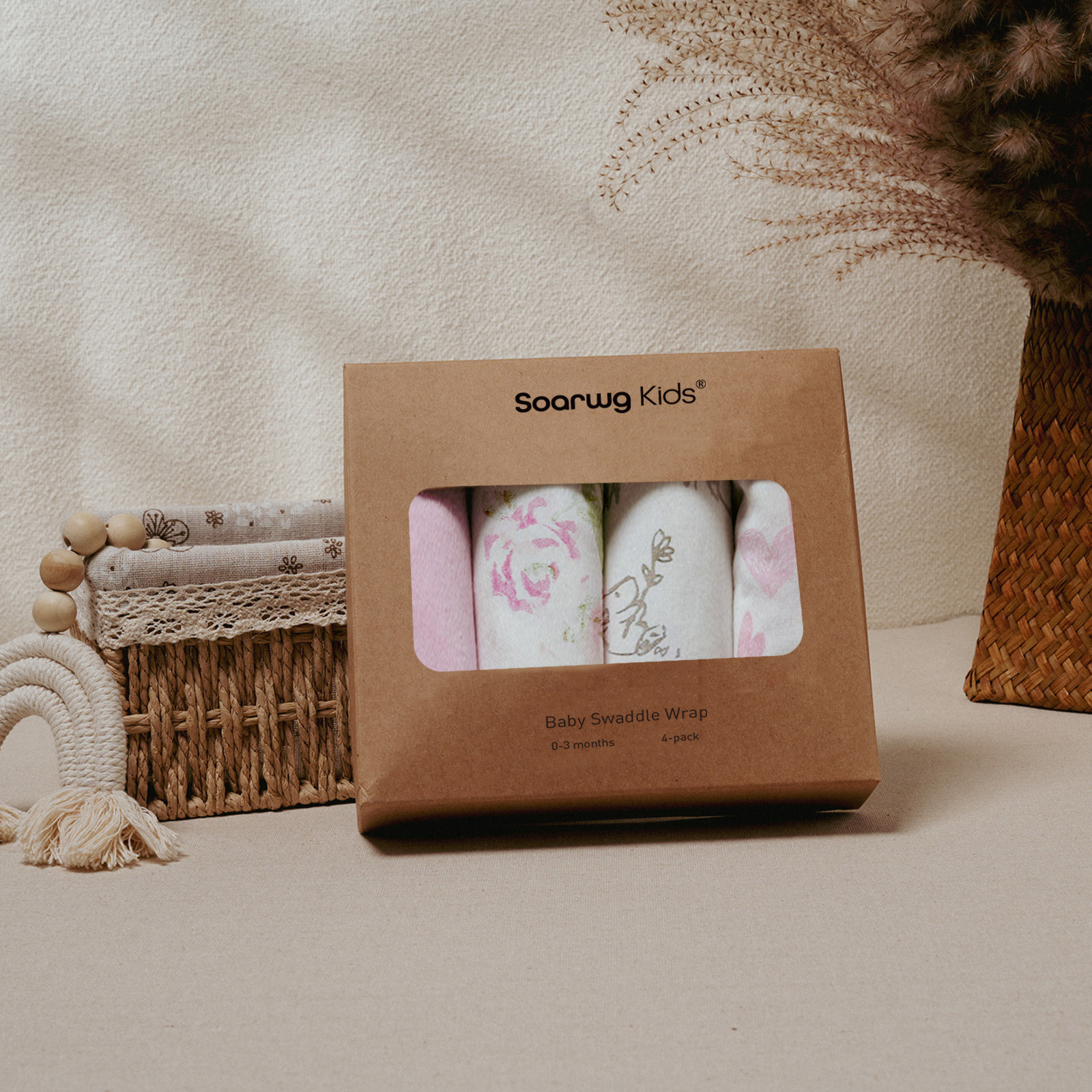 Pink Floral | Soarwg Baby Swaddle 0-3 Months 4 Pack