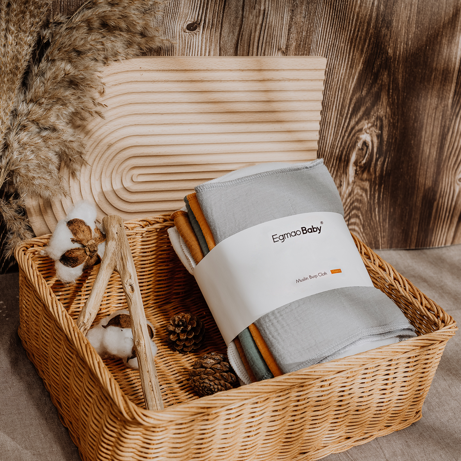 Organic Muslin Cotton Burp Cloths 10 Pack - Light Set