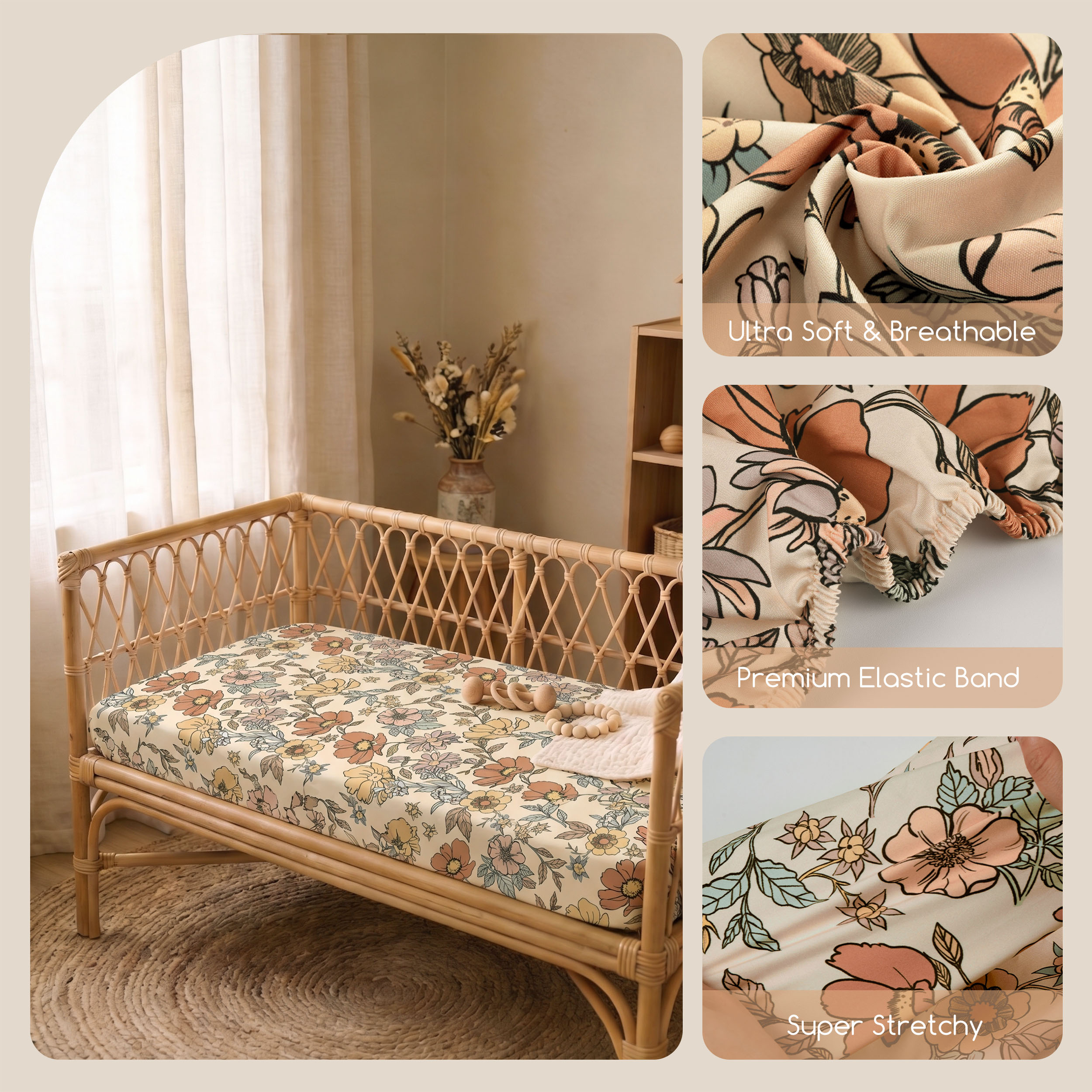 Vintage Floral  Bloom | Bassinet Sheets 3-Pack | 33*20''