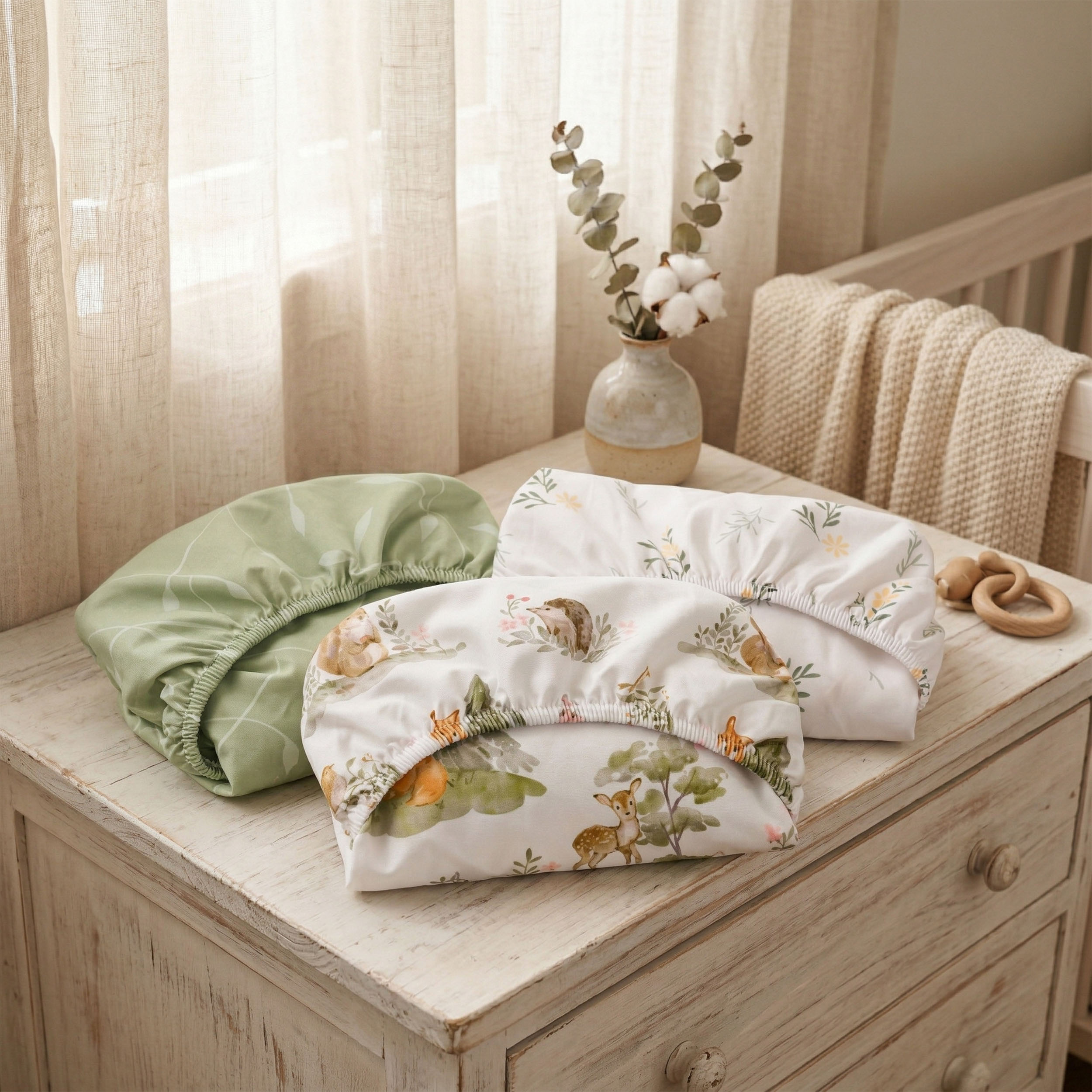  Green Forest Fox | Bassinet Sheets 3-Pack | 33*20''