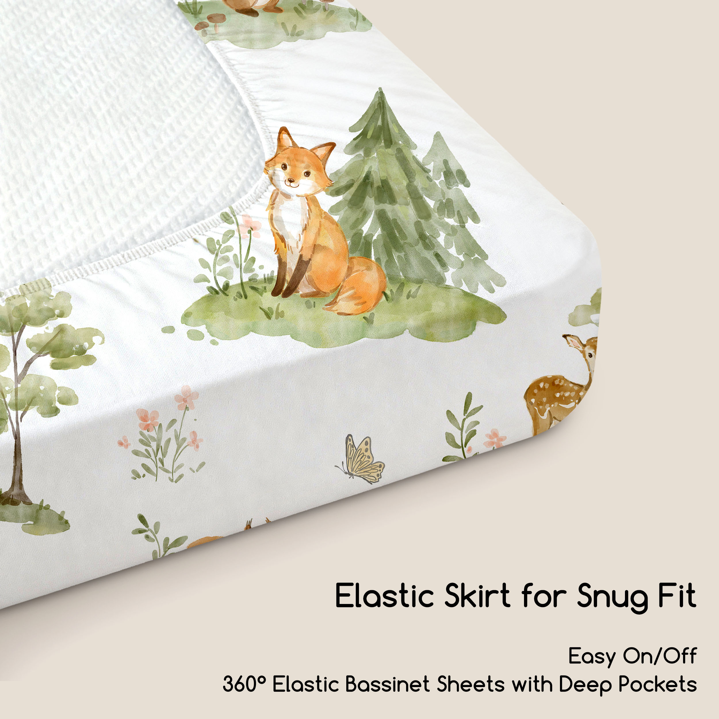  Green Forest Fox | Bassinet Sheets 3-Pack | 33*20''