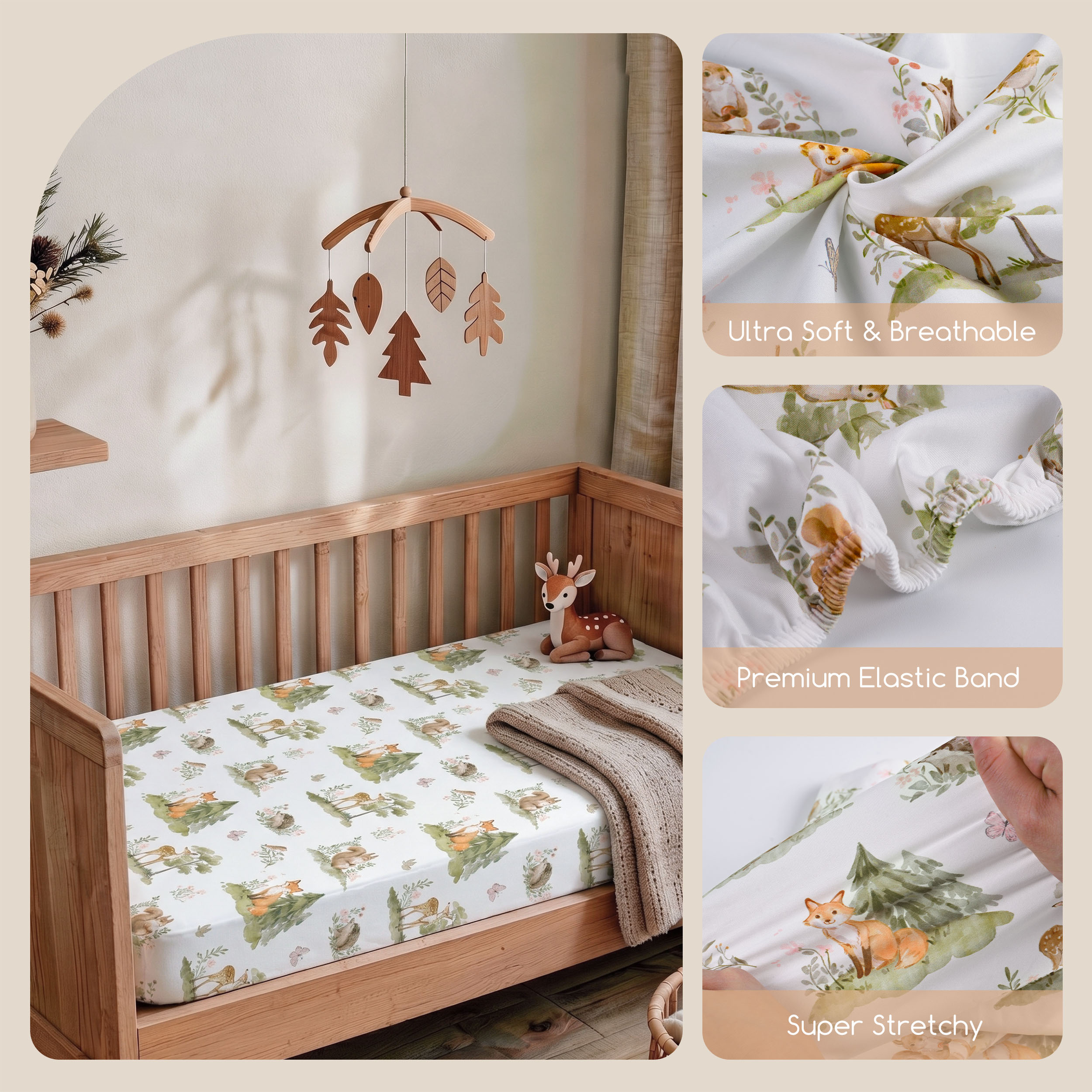  Green Forest Fox | Bassinet Sheets 3-Pack | 33*20''