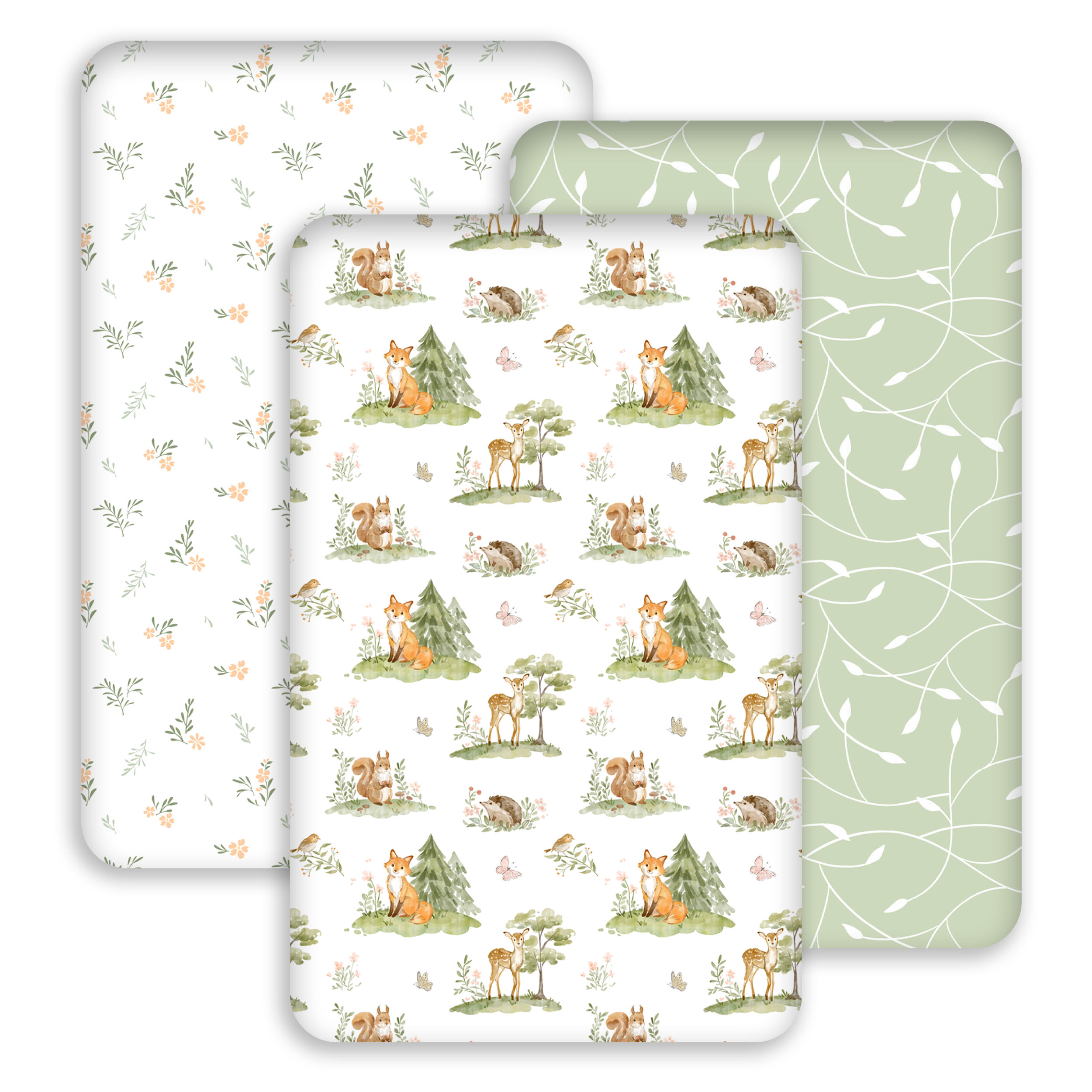  Green Forest Fox | Bassinet Sheets 3-Pack | 33*20''