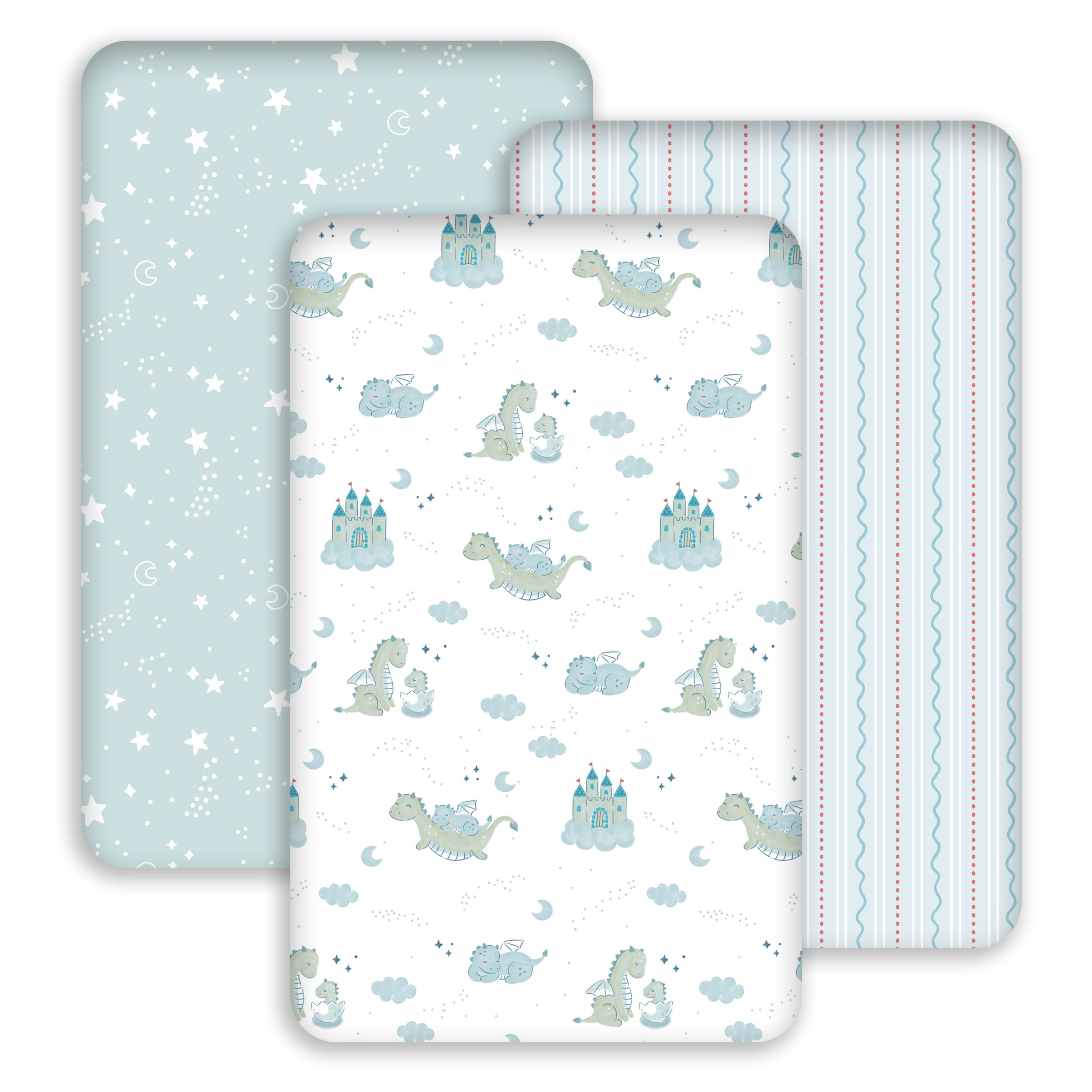Fairy Dragon and Castle | Bassinet Sheets 3-Pack | 33*20''