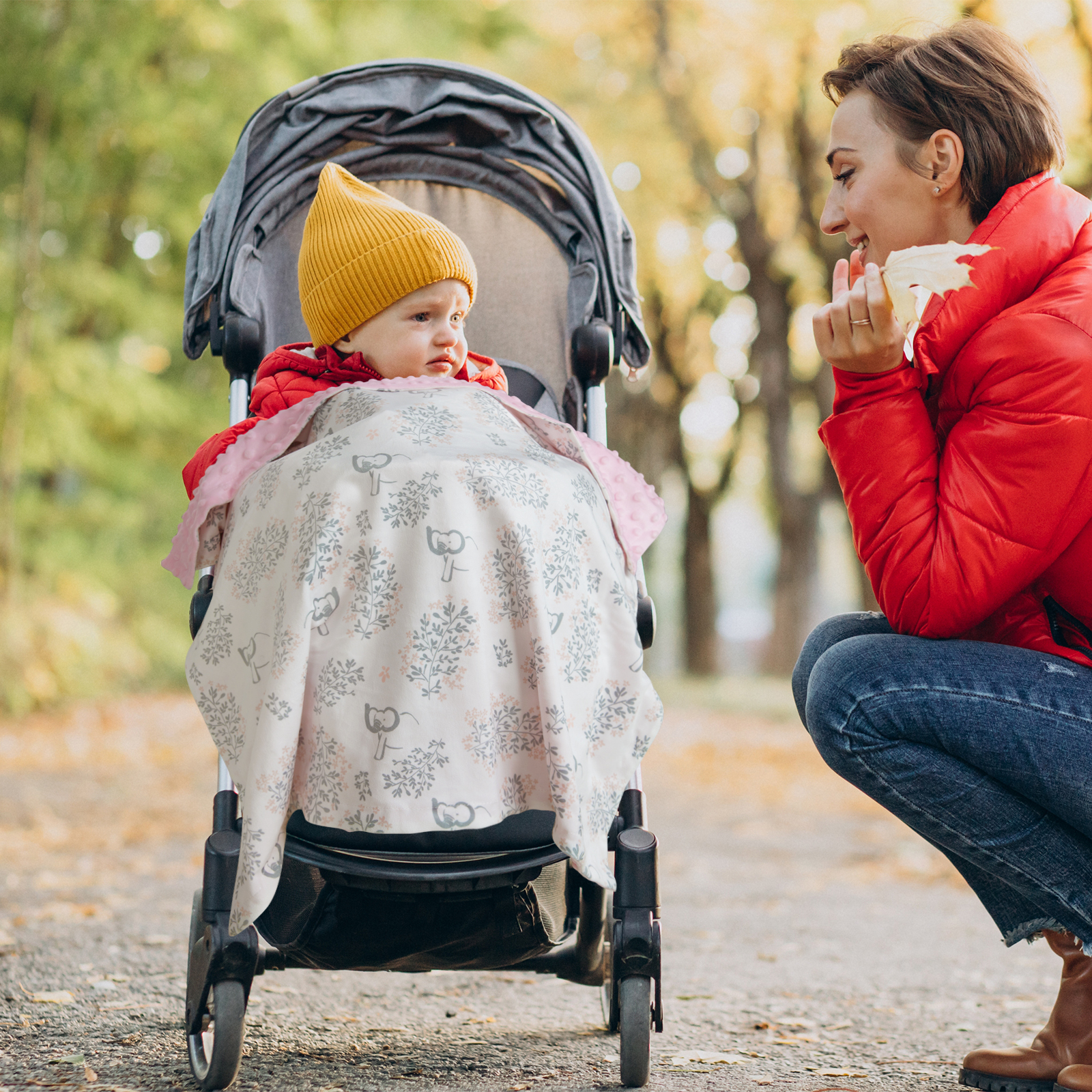 Forest Elephant | Fleece Plush Dot Blanket | 30''*40''