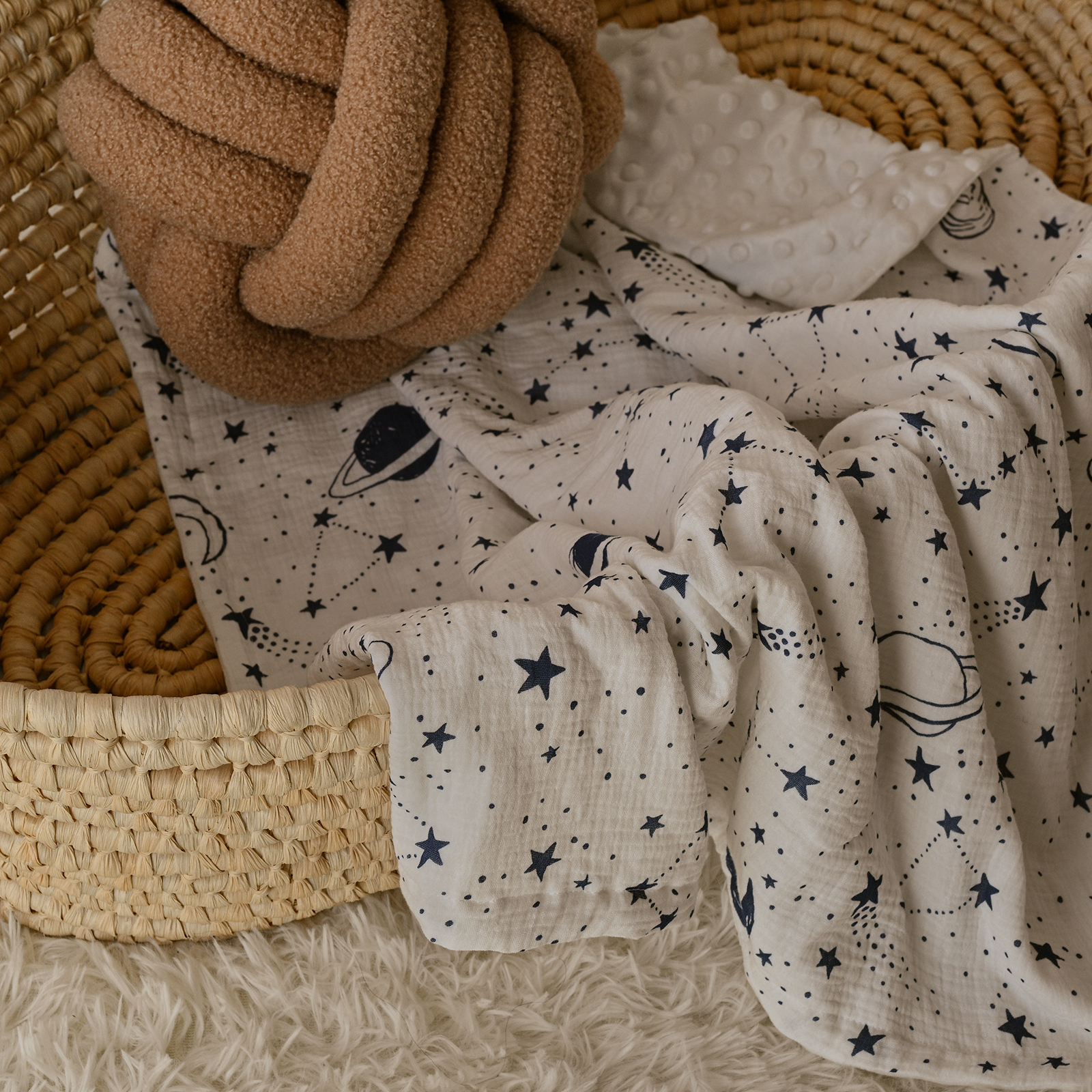 Planet | Muslin and Fleece Plush Dot Blanket | 30''*40''