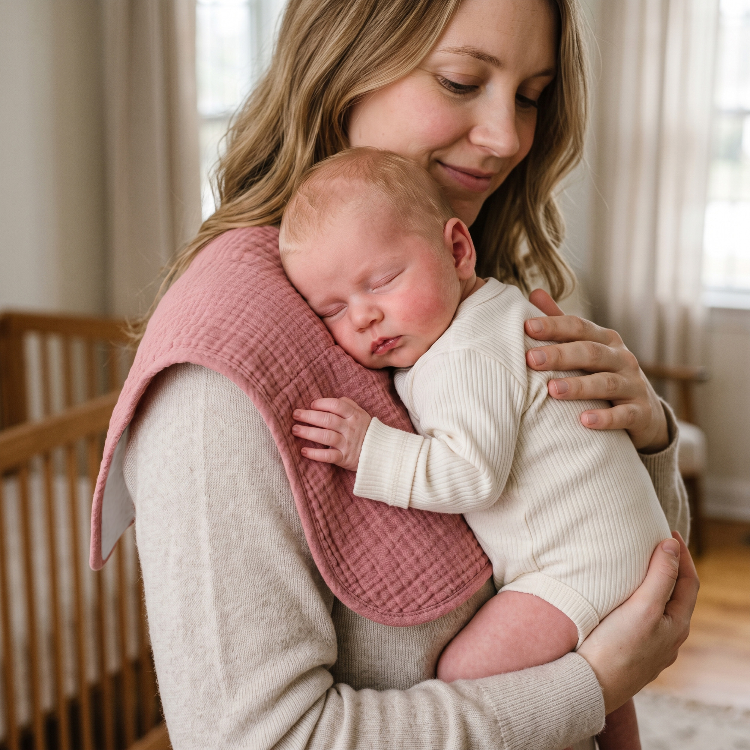 Organic Muslin Cotton Burp Cloths 6 Pack -  Warm Blush Solid