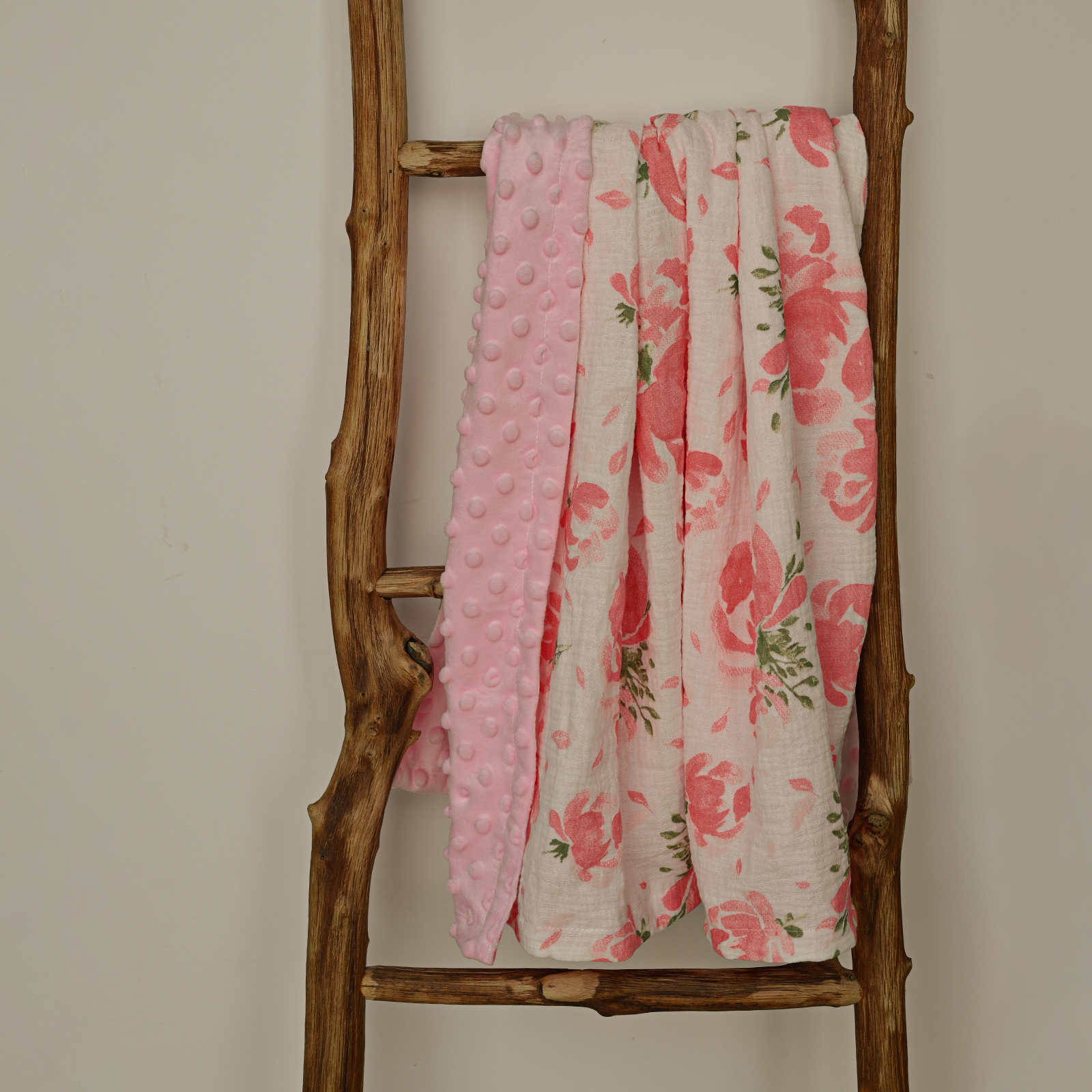 Pink Flower | Muslin and Fleece Plush Dot Blanket | 30''*40''