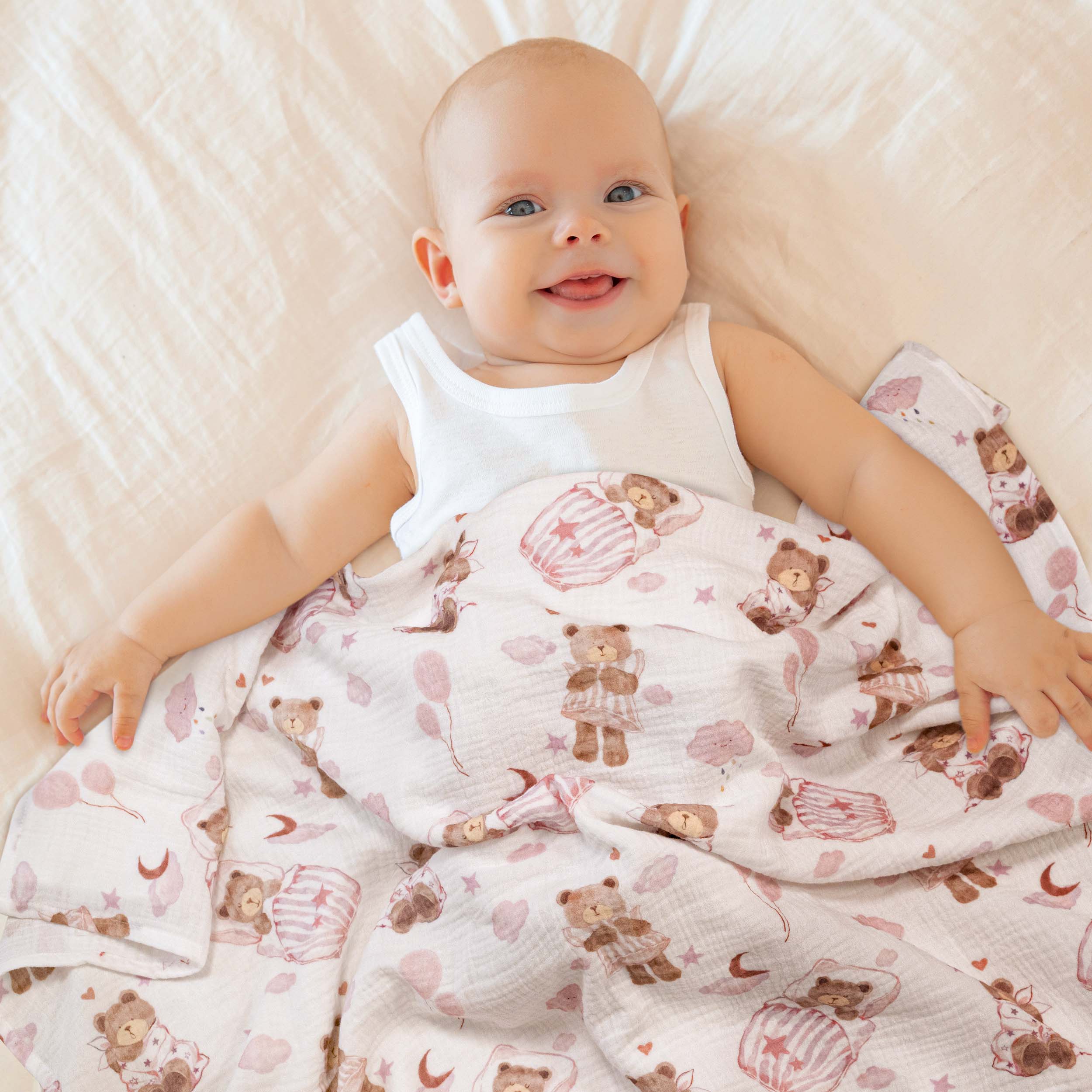 Muslin Swaddle Blankets 3-Pack | 38"x40" | Goodnight, Little Bear