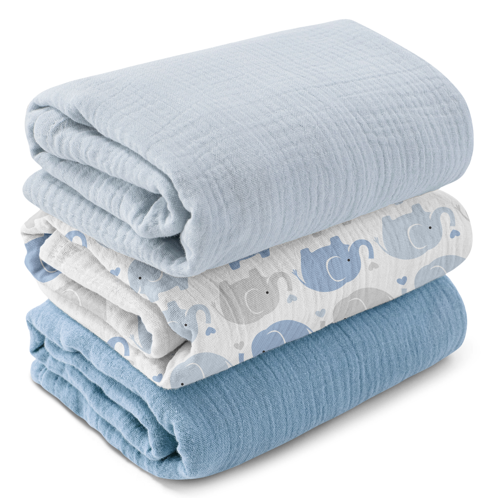 Muslin Swaddle Blankets 3-Pack | 38"x40" | Elephant
