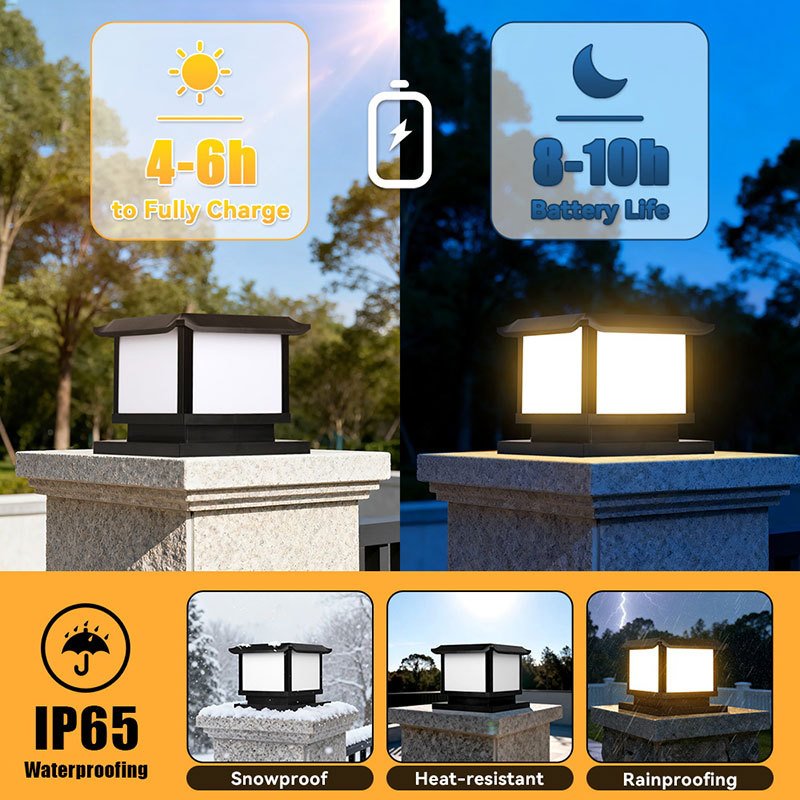 CANMEIJIA  Solar-powered post lamp 004, detachable model, with four color changing options and remote control-CANMEILIGHTS