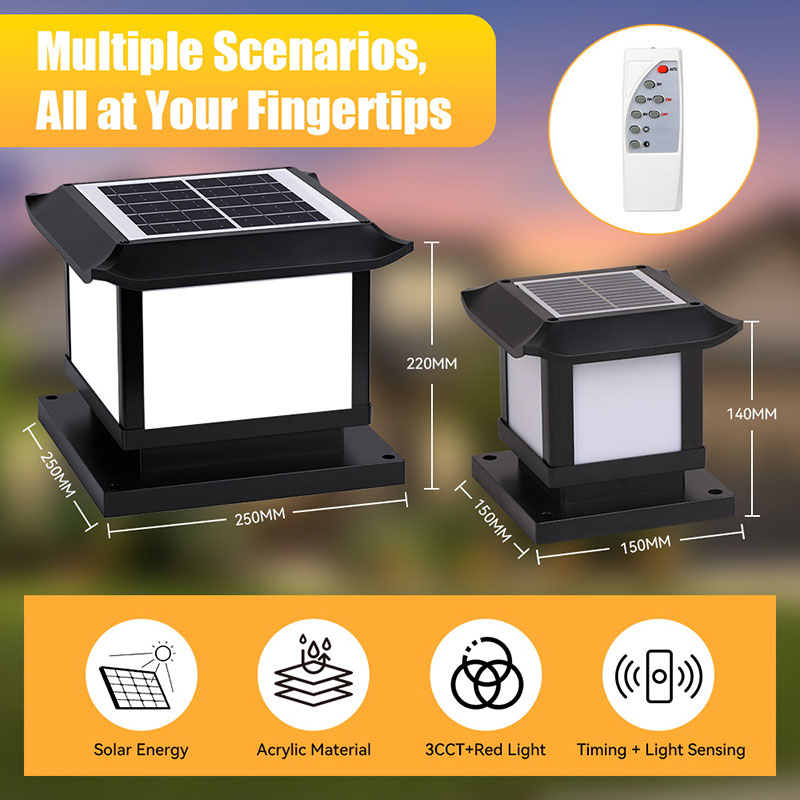 CANMEIJIA  Solar-powered post lamp 004, detachable model, with four color changing options and remote control-CANMEILIGHTS