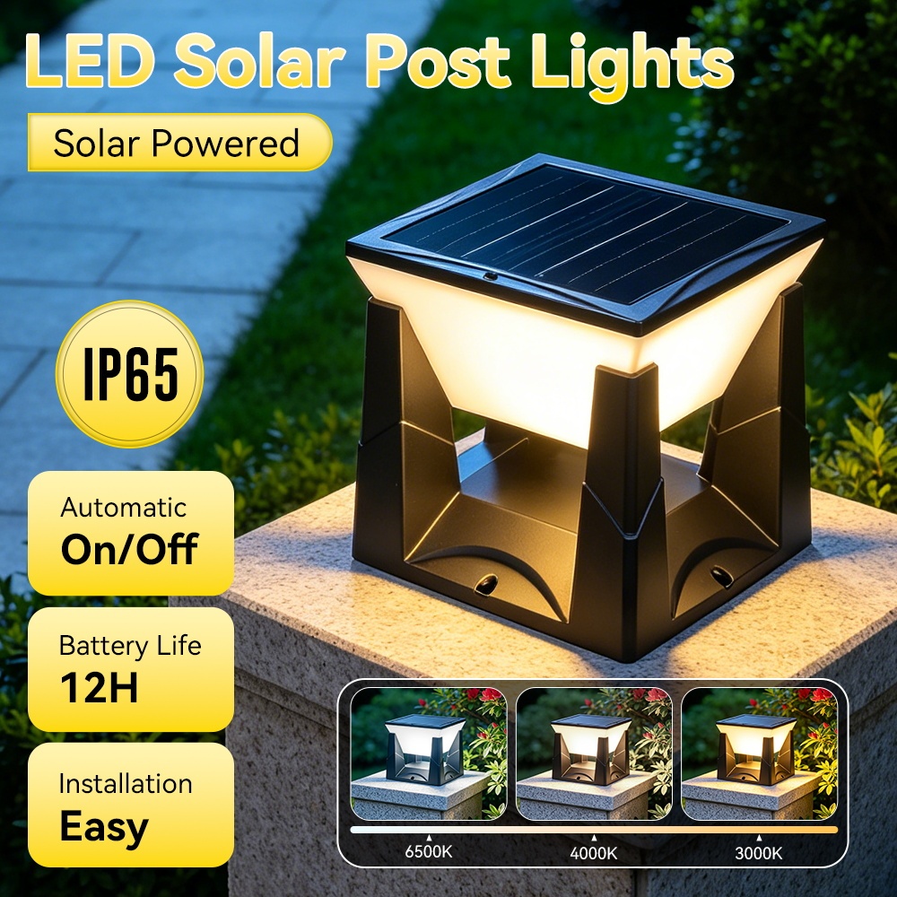 Outdoor Solar Post Light - Square Tri-Color Pillar Light | Canmeijia-CANMEILIGHTS