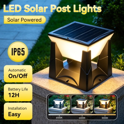 Outdoor Solar Post Light - Square Tri-Color Pillar Light | Canmeijia-CANMEILIGHTS