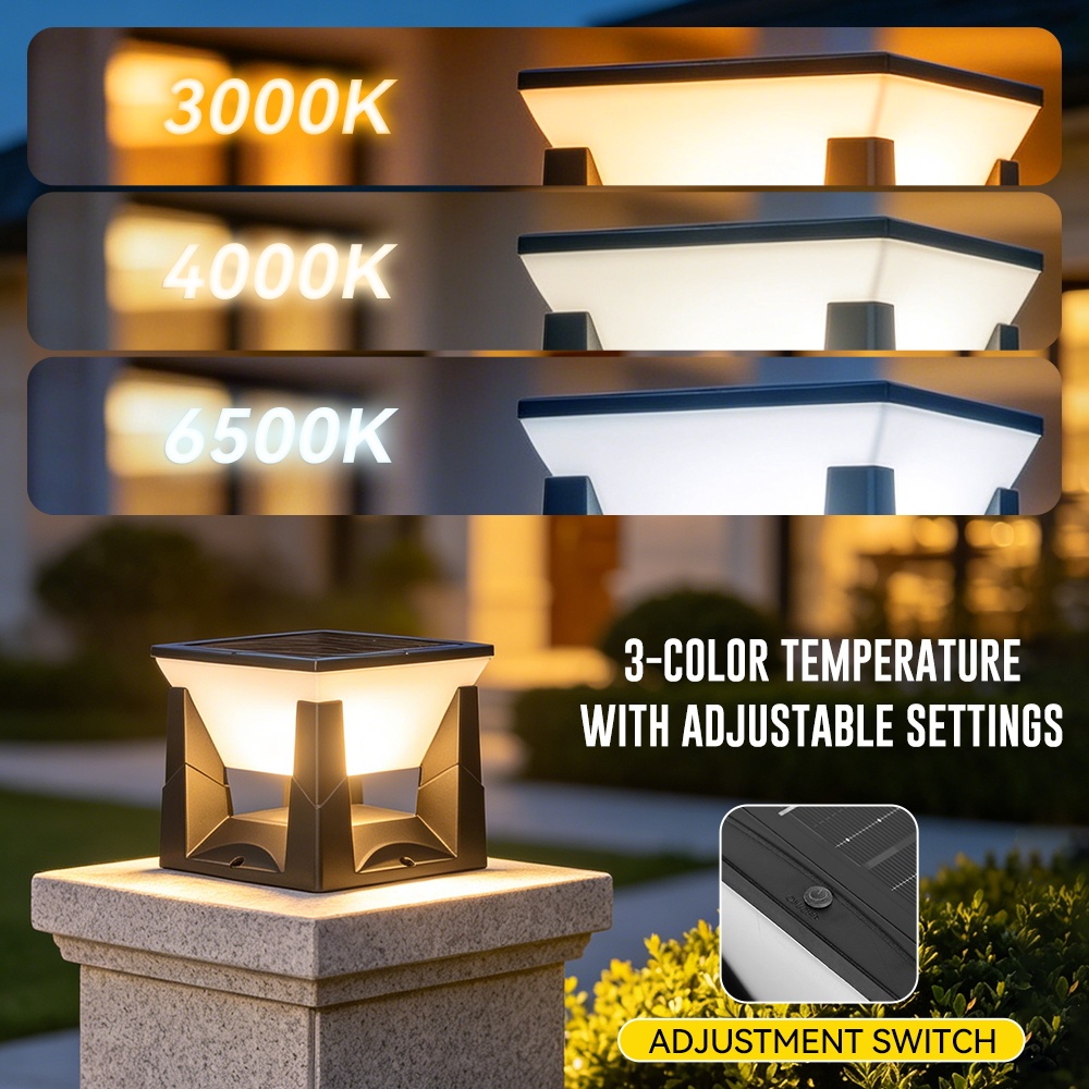 Outdoor Solar Post Light - Square Tri-Color Pillar Light | Canmeijia-CANMEILIGHTS