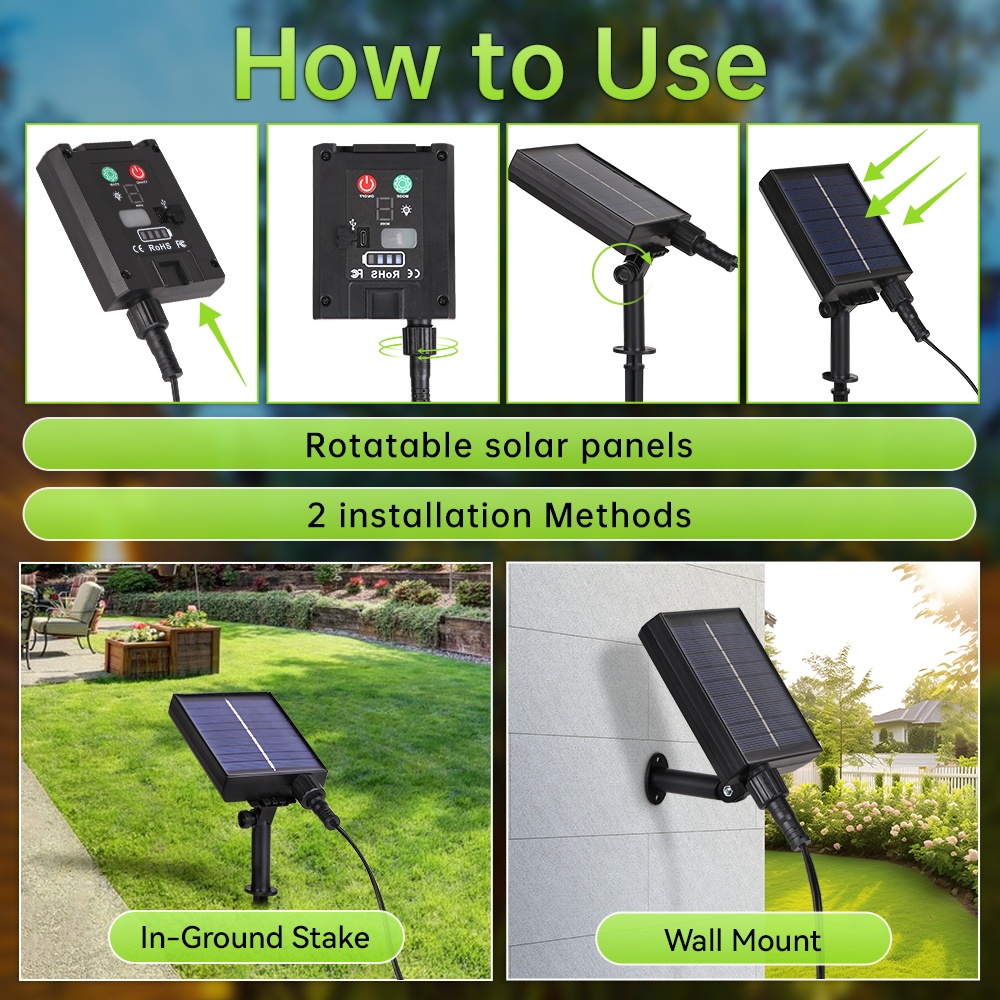 CANMEIJIA  Solar String Lights Model 002 with Remote Control, E12 Base, ST38 Warm Light Bulb-CANMEILIGHTS
