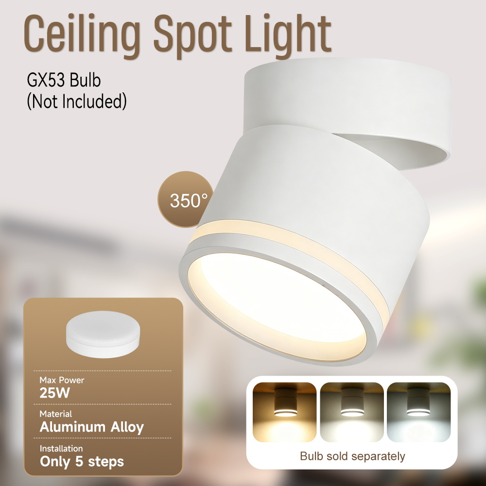 CANMEIJI Surface-Mounted Ceiling Downlight (GX53) — Foldable Model — White — GX53 — Light Source Not Included