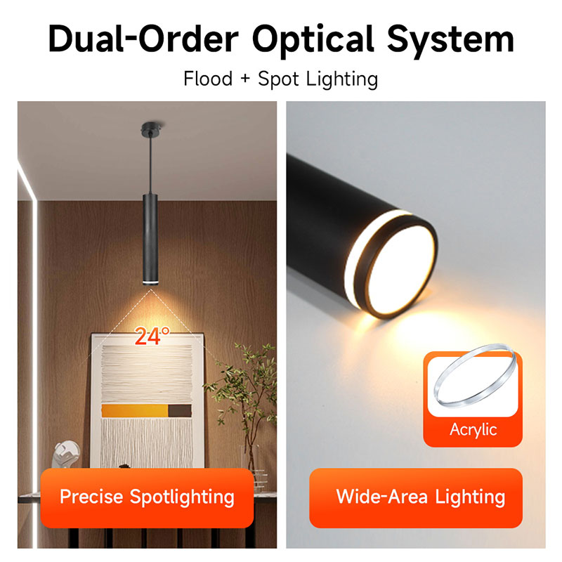 CANMEIJIA  Dining room pendant light with cylindrical design and acrylic halo, uses GU10 bulb-CANMEILIGHTS