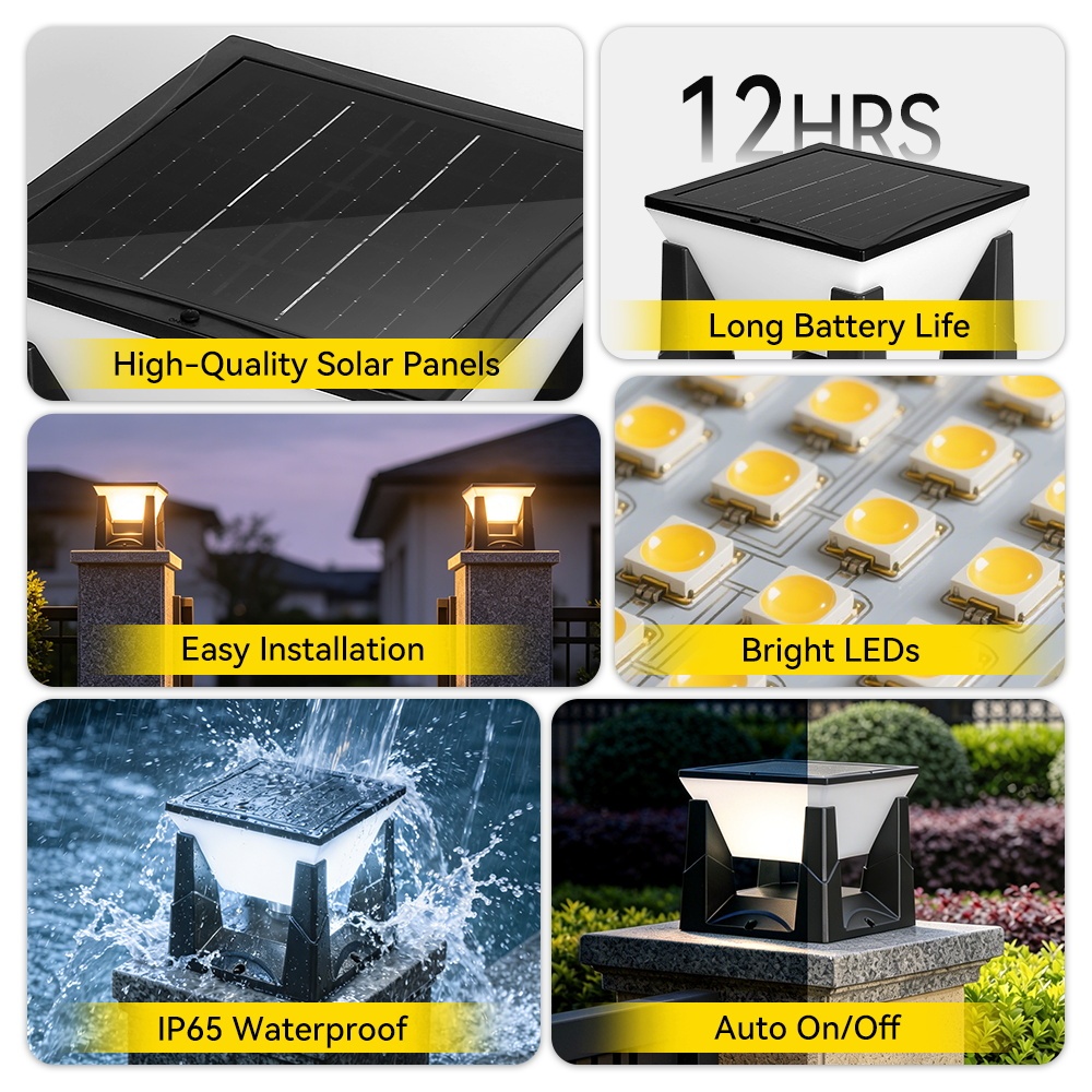 Outdoor Solar Post Light - Square Tri-Color Pillar Light | Canmeijia-CANMEILIGHTS
