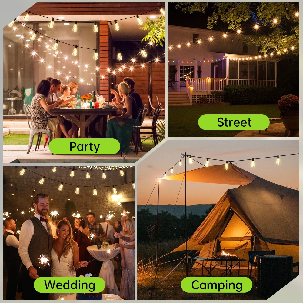 CANMEIJIA  Solar String Lights Model 002 with Remote Control, E12 Base, ST38 Warm Light Bulb-CANMEILIGHTS