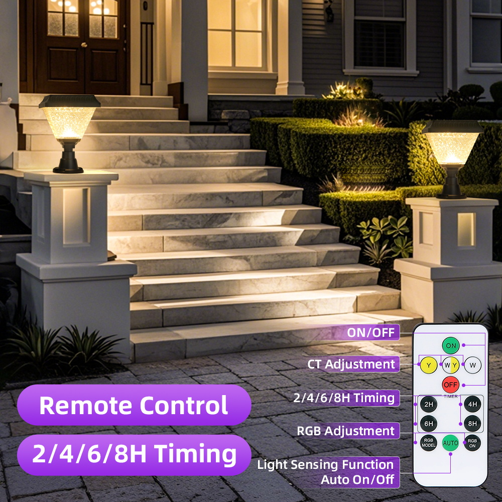 CANMEIJIA  Solar Pole Light Model 003, Black, Ф160*H213, RGB, with Remote Control and Timer-CANMEILIGHTS