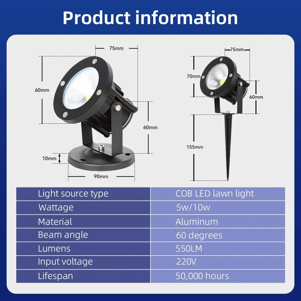 CANMEIJIA COB LED Path Lights Outdoor Spotlight Garden Landscape Lighting Warm light