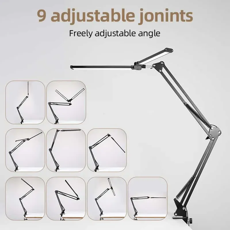 CANMEIJIA Black LED Desk Lamp, Swing Arm Dimmable Task Lamp, Eye Care Table Lamp with Clamp and Base