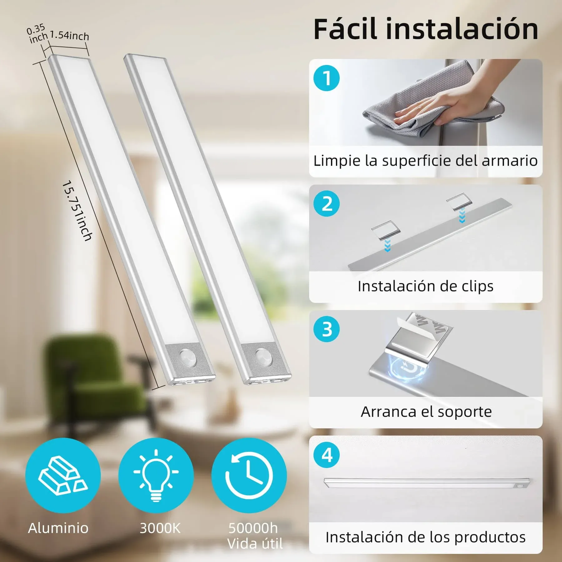 CANMEIJIA  Luz De Gabinete Con Sensor De Movimiento LED, Iluminación