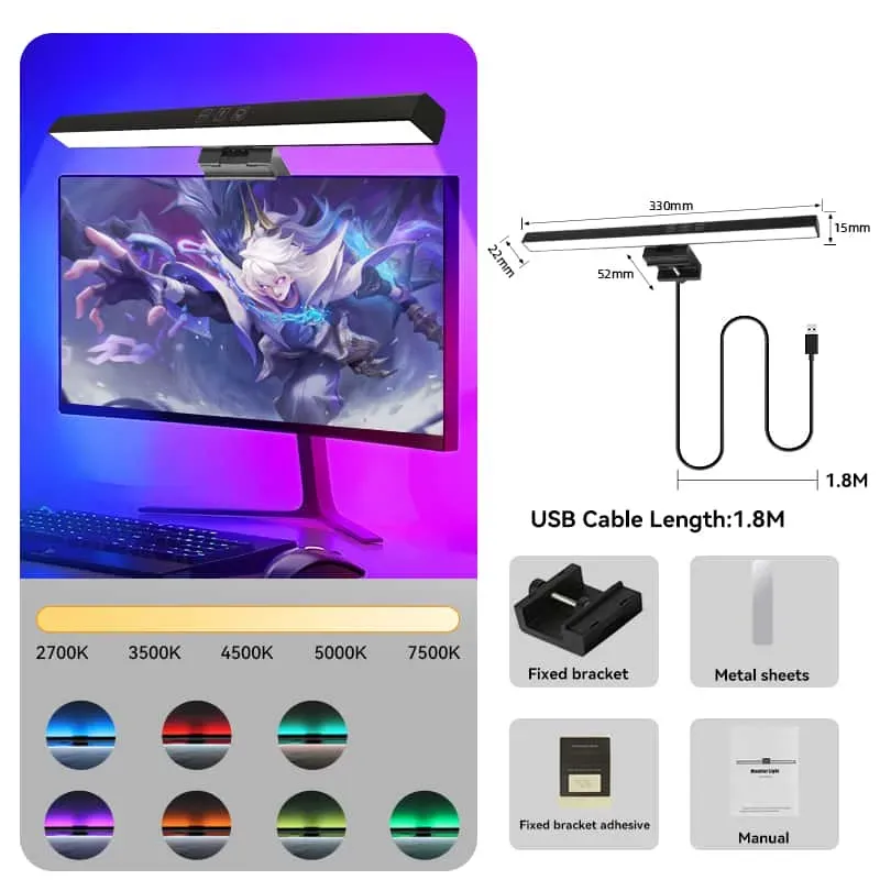 CANMEIJIA Computer Monitor Light Bar No Screen Glare LED E-Reading Lamp with Clip Light