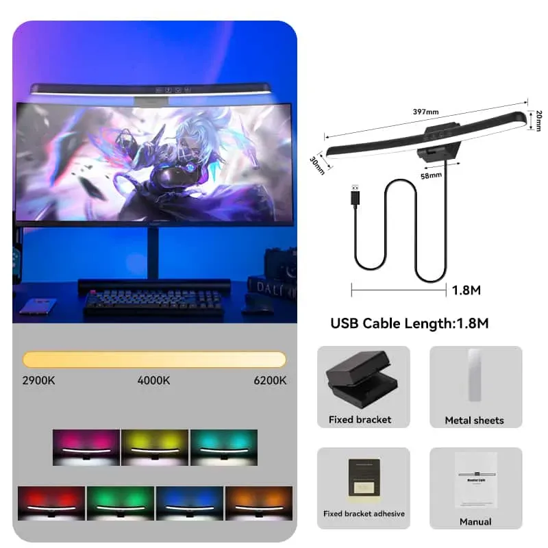 CANMEIJIA Computer Monitor Light Bar No Screen Glare LED E-Reading Lamp with Clip Light