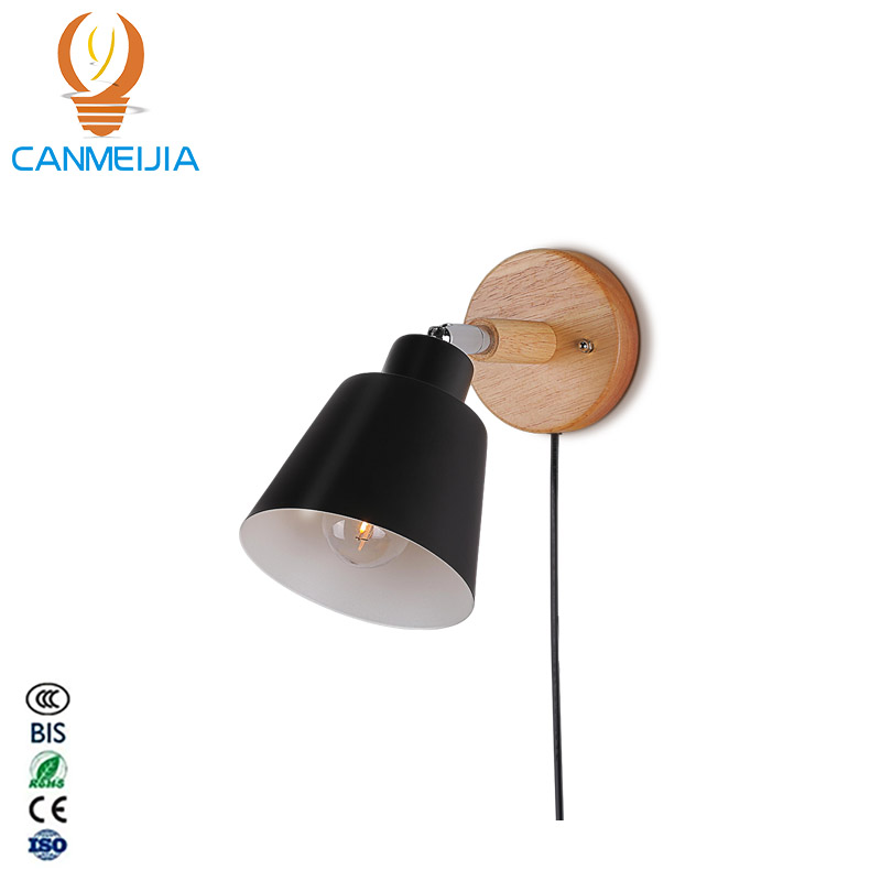 CANMEIJIA  Wall lamp with wooden base, E27 socket (light bulb not included)-CANMEILIGHTS
