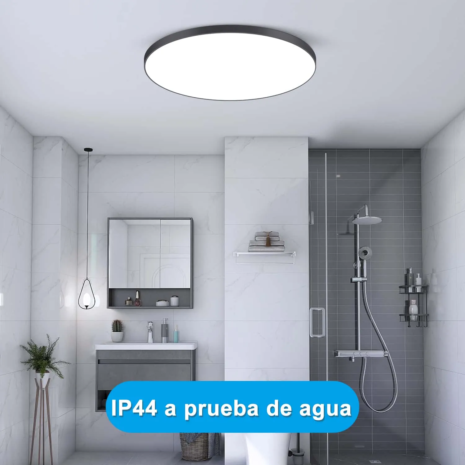 CANMEIJIA Lámpara de Techo LED Blanco Frío 24 W Negro  IP65 Lámpara Impermeable Lámpara de para Baño