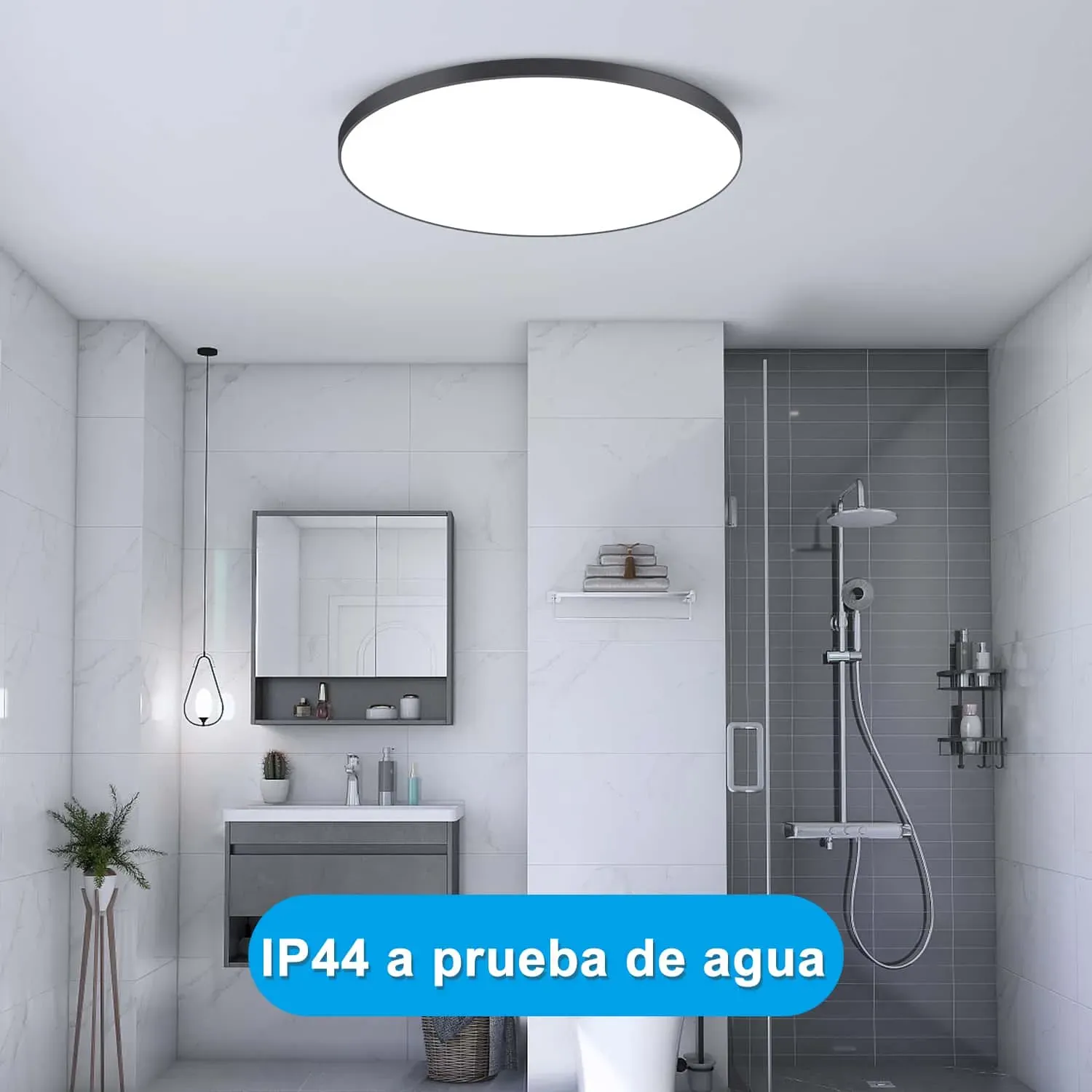 CANMEIJIA Lámpara de Techo LED Blanco Frío 24 W Negro  IP65 Lámpara Impermeable Lámpara de para Baño