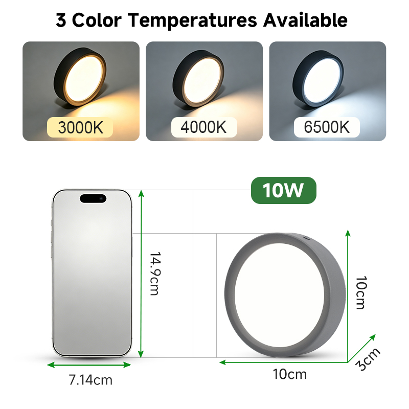 CANMEIJIA 10W surface mounted LED downlight with 3000K 4000K 6500K 3CCT and 10cm diameter