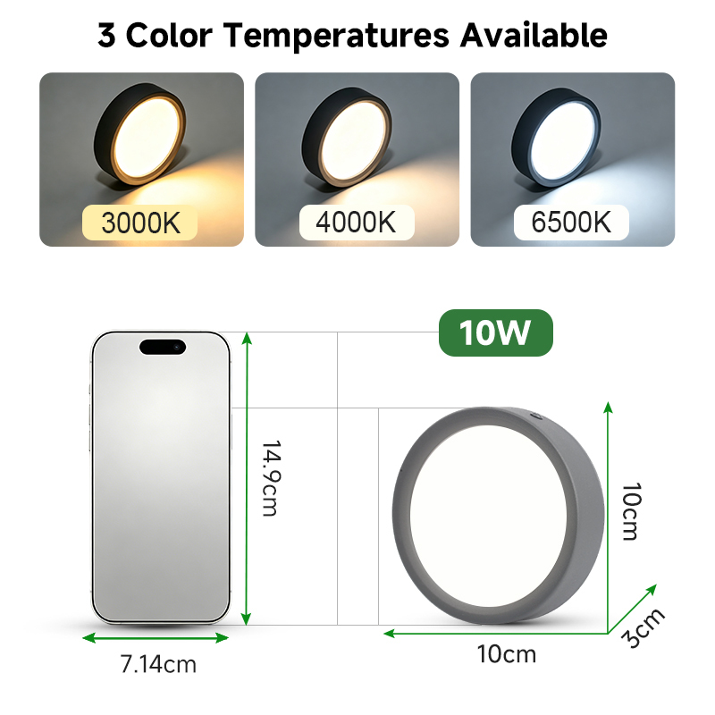 CANMEIJIA 10W surface mounted LED downlight with 3000K 4000K 6500K 3CCT and 10cm diameter