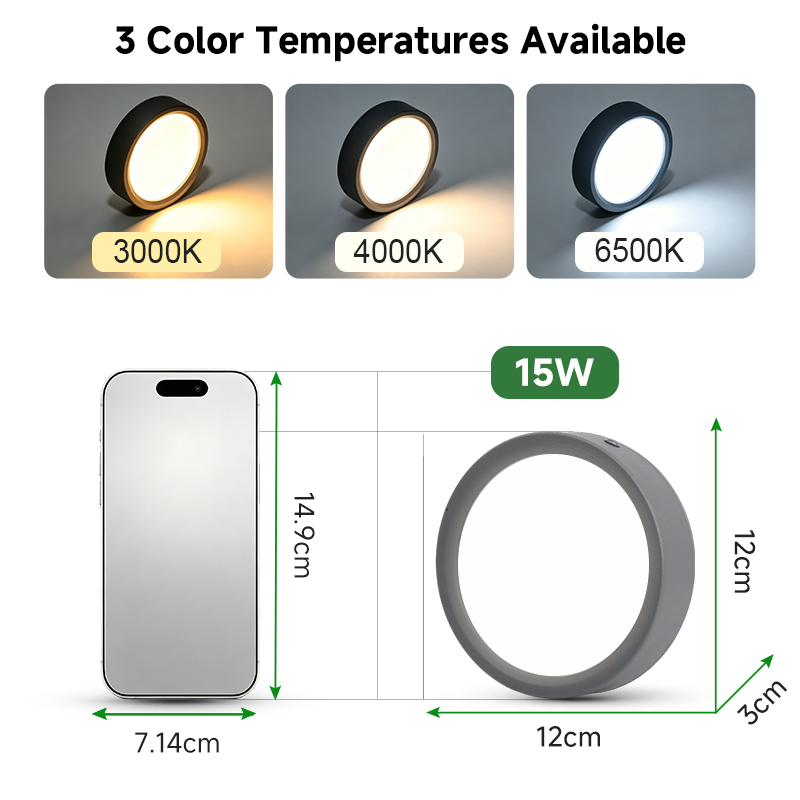 CANMEIJIA 15W surface mounted LED downlight with 3000K 4000K 6500K 3CCT and 12cm diameter