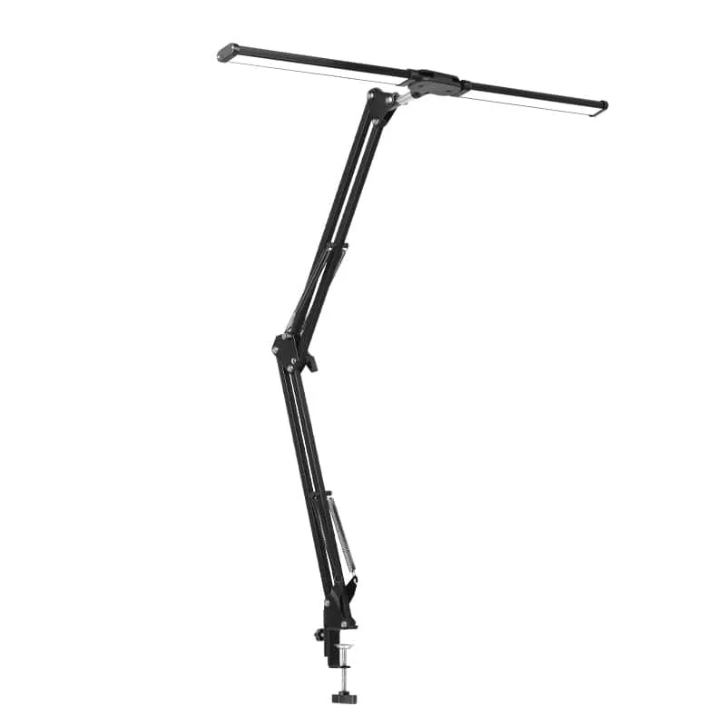 CANMEIJIA Black LED Desk Lamp, Swing Arm Dimmable Task Lamp, Eye Care Table Lamp with Clamp and Base