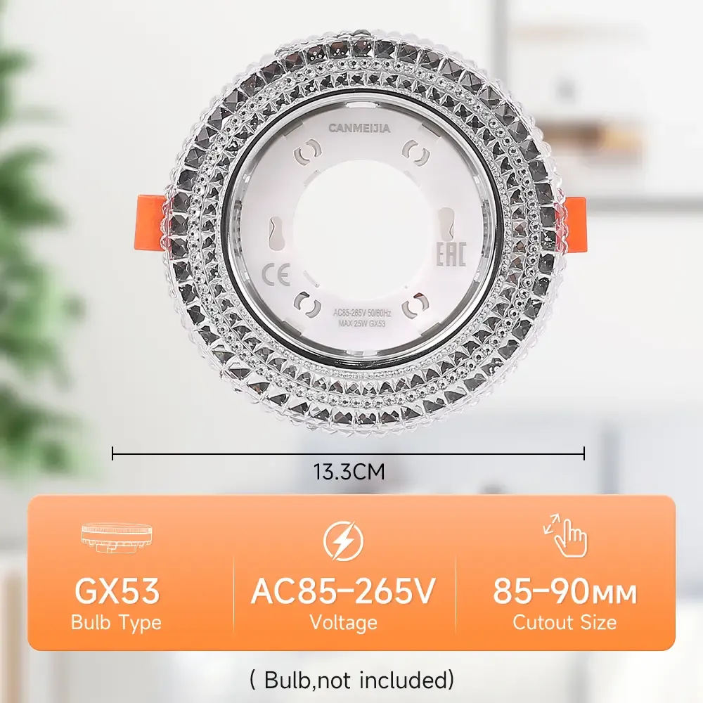 CANMEIJIA Recessed GX53 Downlight with Crystal Cover (Bulb Not Included)