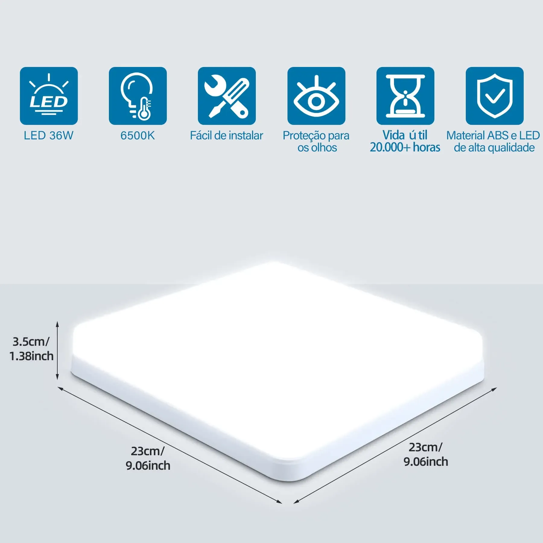 Luminária de Teto LED Quadrada 48W Ultrafino