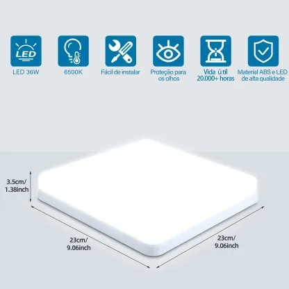 Luminária de Teto LED Quadrada 48W Ultrafino