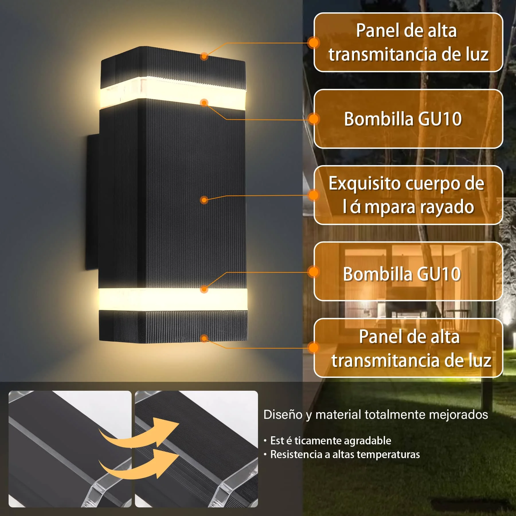 CANMEIJIA Lámpara LED de pared  para exteriores, candelabro de calle impermeable IP65 GU10, accesorios de iluminación para porche 