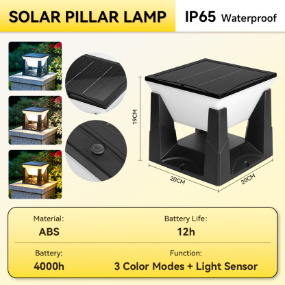 Outdoor Solar Post Light - Square Tri-Color Pillar Light | Canmeijia-CANMEILIGHTS