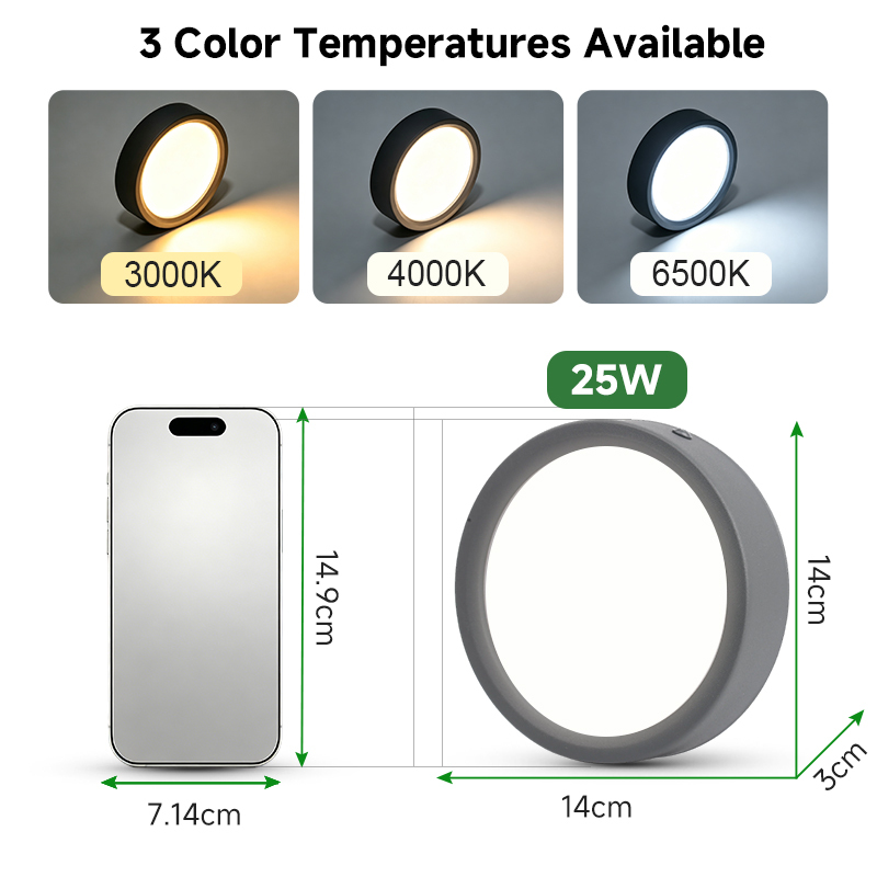 CANMEIJIA 25W surface mounted LED downlight with 3000K 4000K 6500K 3CCT and 12cm diameter