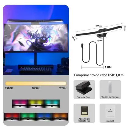 CANMEIJIA RGB Monitor Light Bar,Monitor Light Bar,Touch Control Dimmable Computer Monitor Lamp with 7 Color RGB