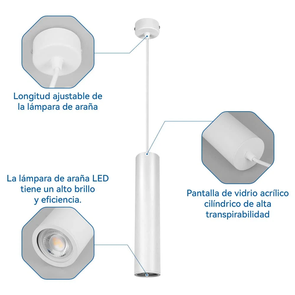 CANMEIJIA  ámpara Colgante GU10 Ajustable Lámpara de araña de comedor cilíndrica 