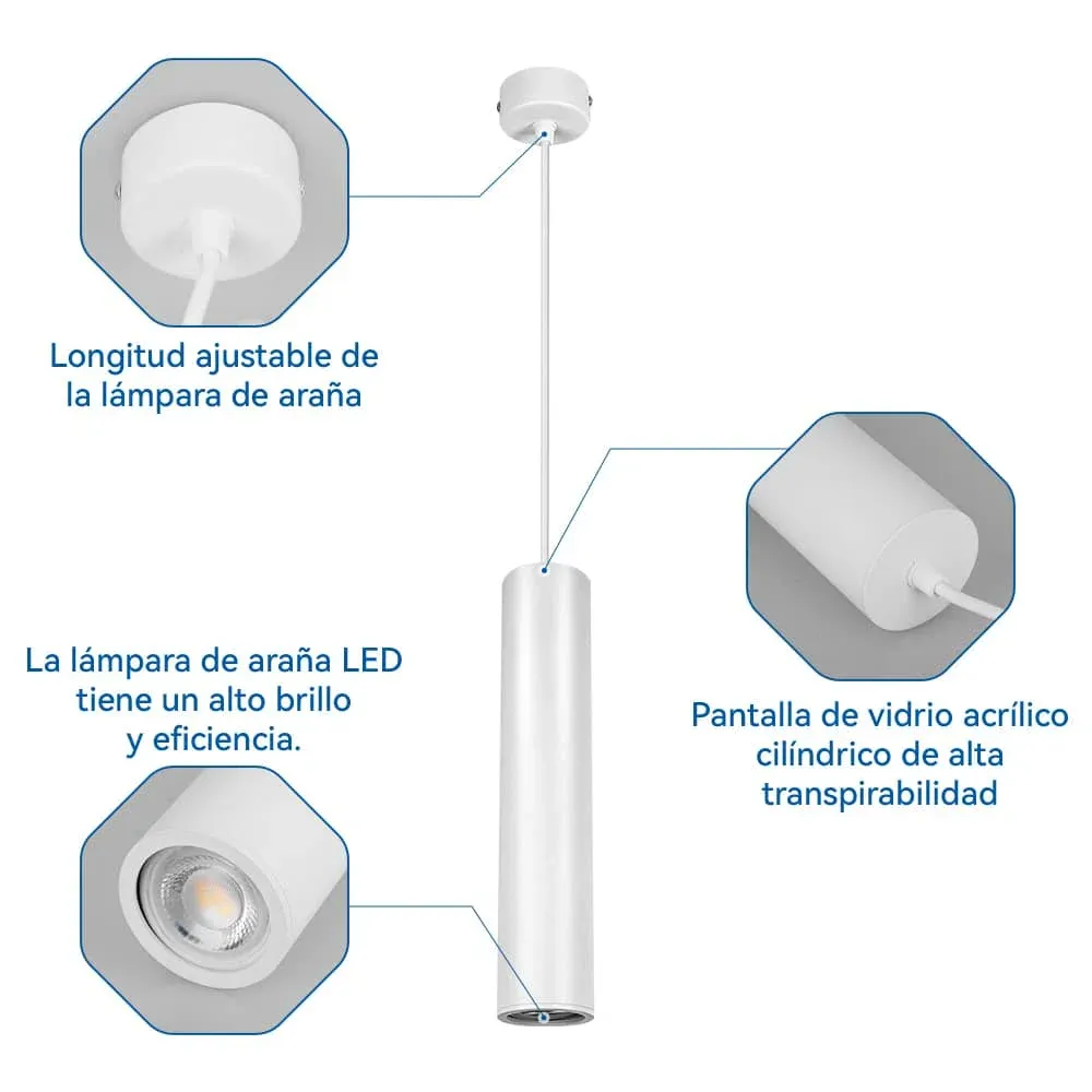 CANMEIJIA  ámpara Colgante GU10 Ajustable Lámpara de araña de comedor cilíndrica 