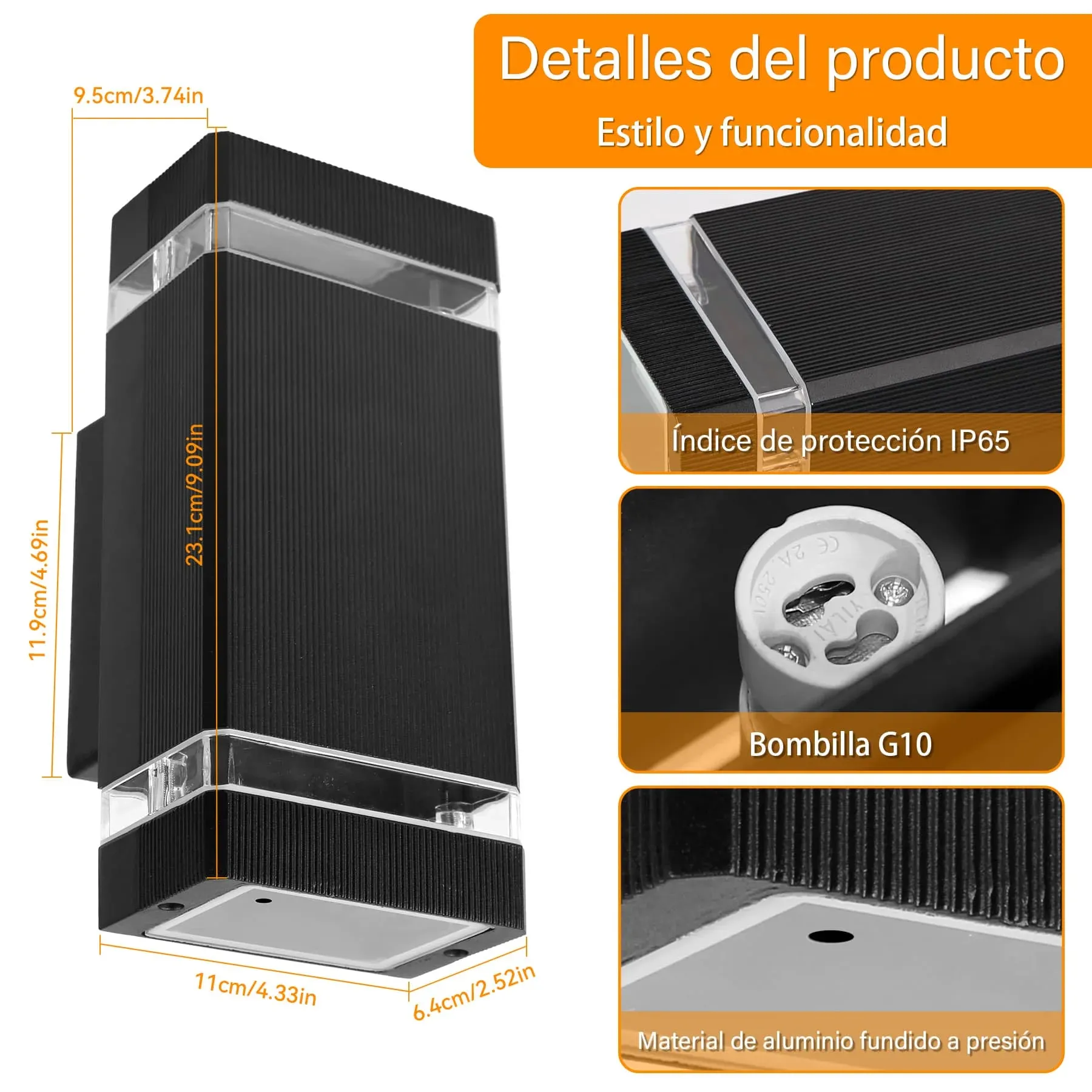 CANMEIJIA Lámpara LED de pared  para exteriores, candelabro de calle impermeable IP65 GU10, accesorios de iluminación para porche 