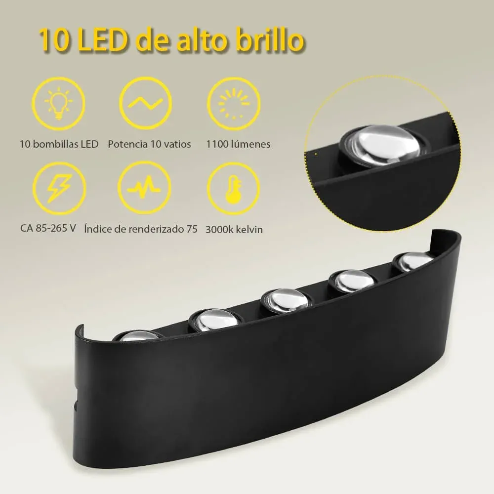 CANMEIJIA Lampara Pared Led Impermeable, Luz Pared Interior Para Sala De Estar Y Dormitori, Iluminación Ascendente Y Descendente