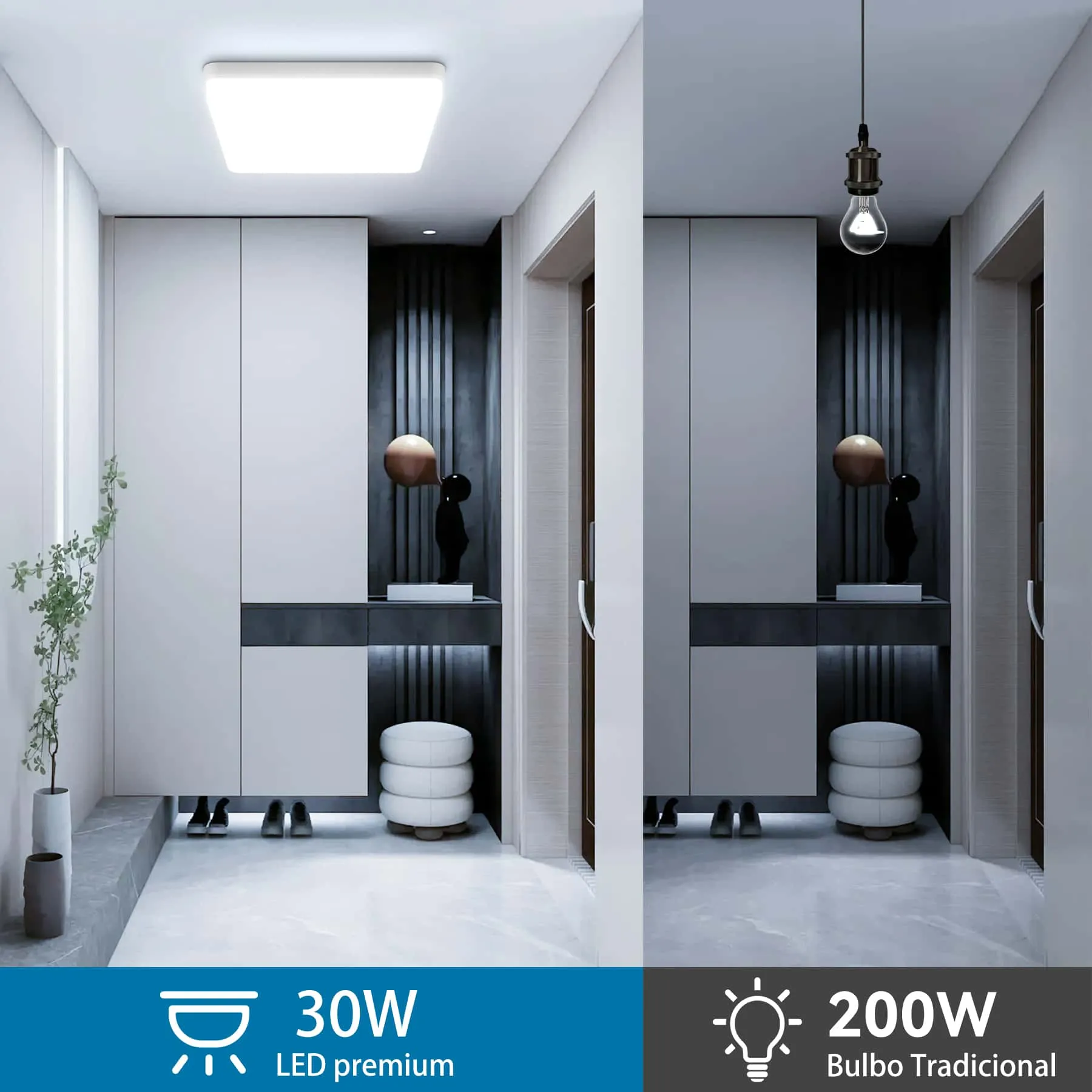 Luminária de Teto LED Quadrada 48W Ultrafino